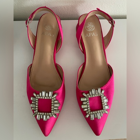 Vibrant Pink Fuchsia Satin Slingback Flats with Embellished Buckle size 8 - Picture 3 of 9